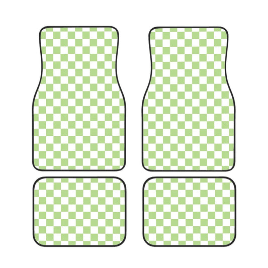 White & Green Checkered Car Mats - Set of 4