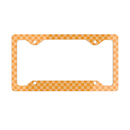 Orange Checkered Metal License Plate Frame