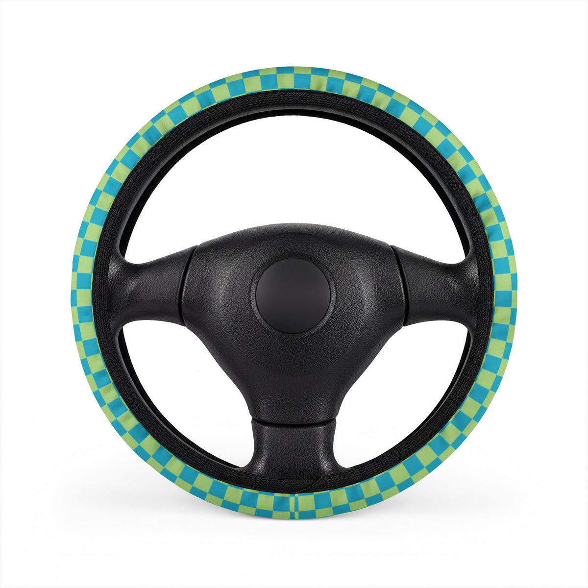 Blue & Green Checkered Steering Wheel Cover
