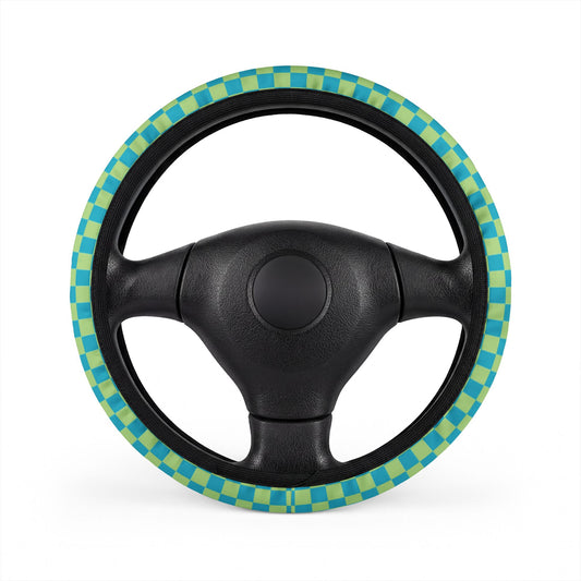 Blue & Green Checkered Steering Wheel Cover