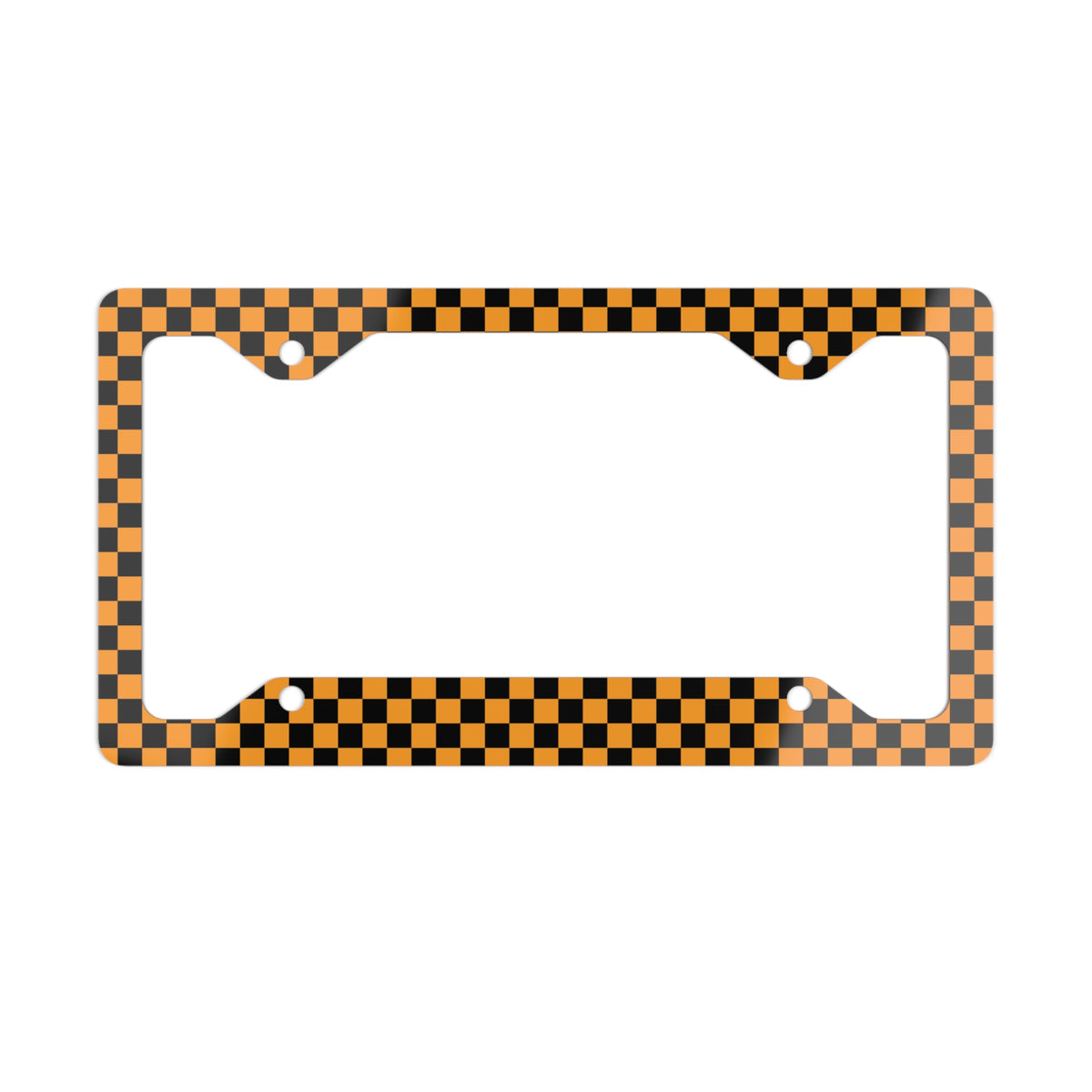 Black & Orange Checkered Metal License Plate Frame