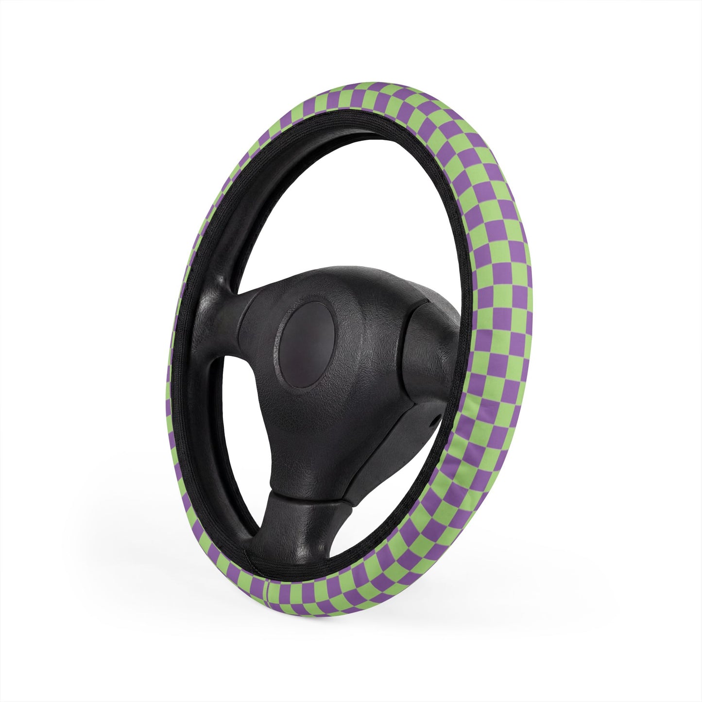 Purple & Green Checkered Steering Wheel Cover