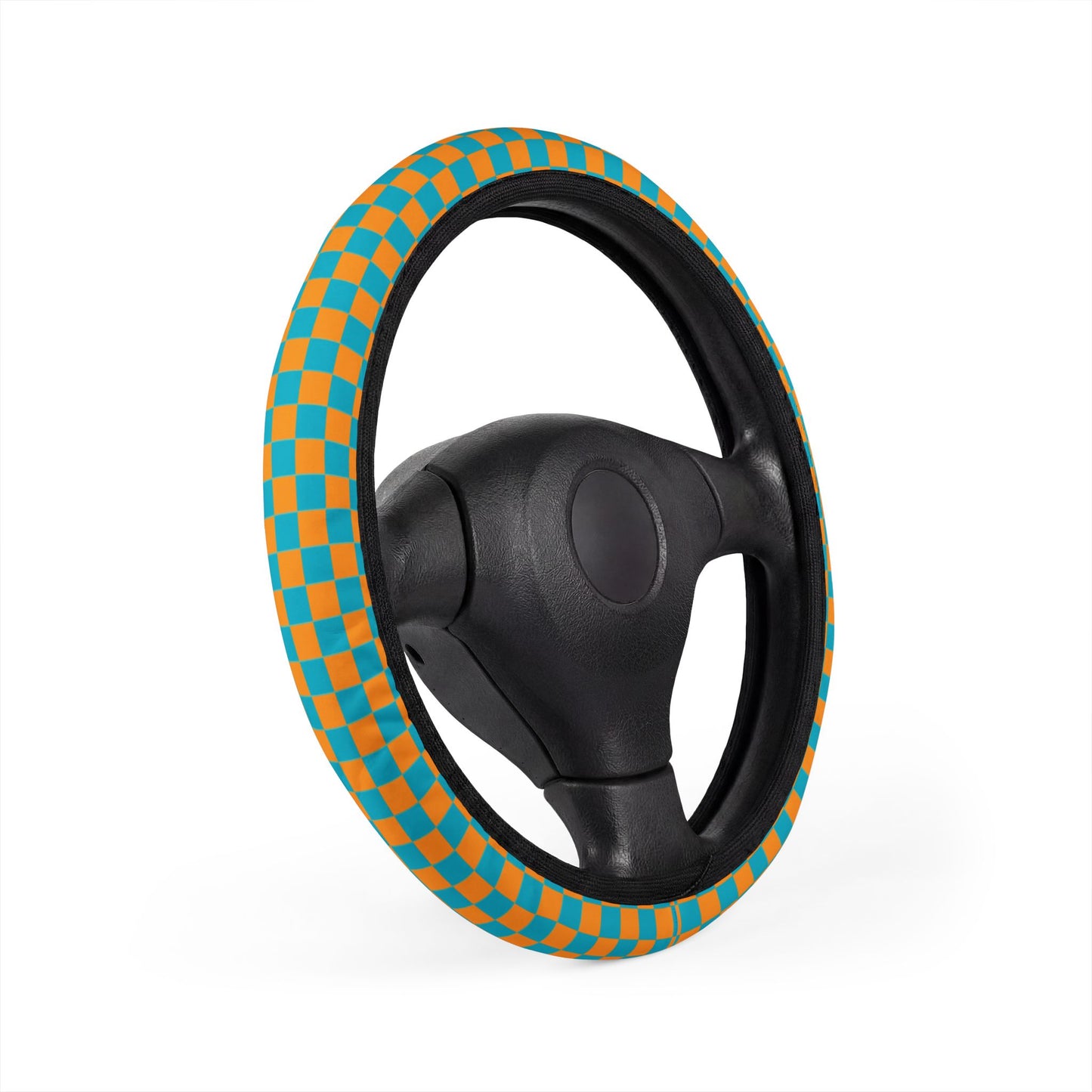 Blue & Orange Checkered Steering Wheel Cover
