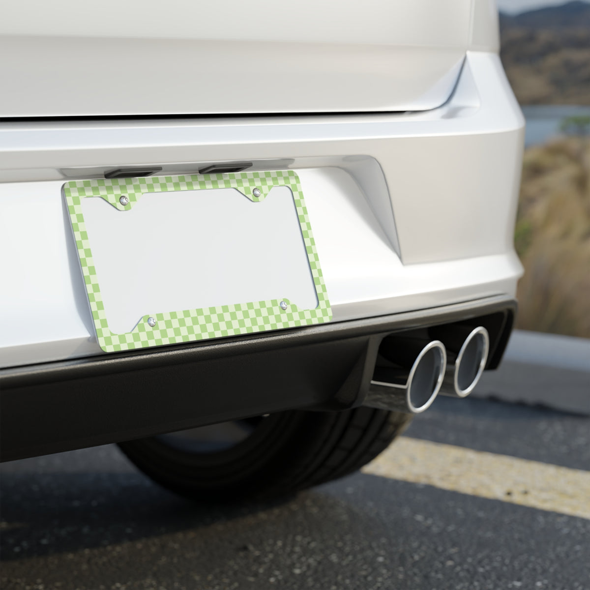 Green Checkered Metal License Plate Frame