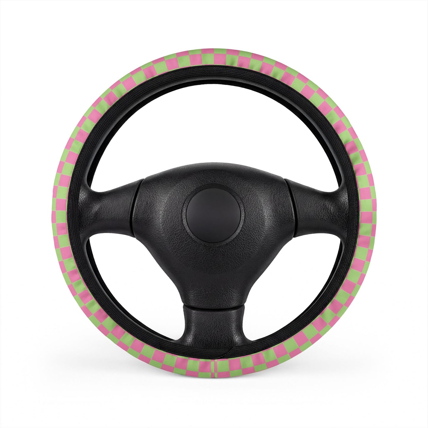 Pink & Green Checkered Steering Wheel Cover