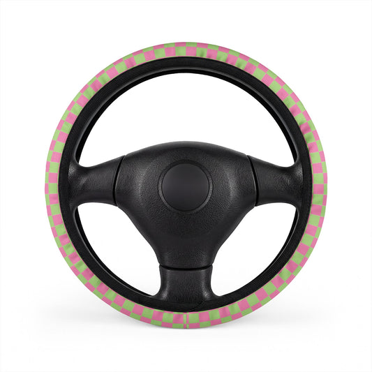 Pink & Green Checkered Steering Wheel Cover