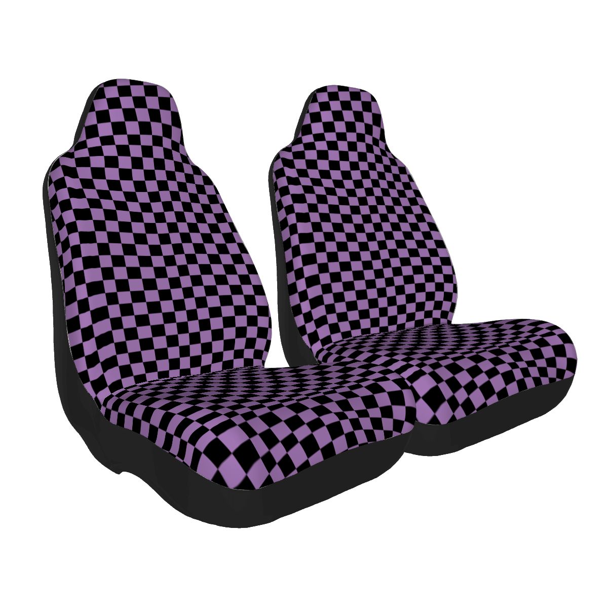 Black & Purple Checkered Car Seat Covers - Set of 2