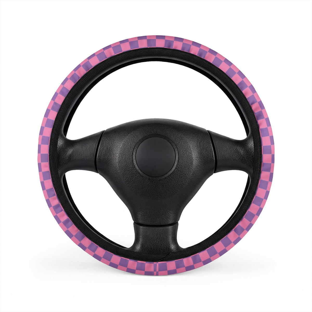 Pink & Purple Checkered Steering Wheel Cover