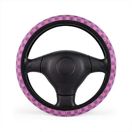 Pink & Purple Checkered Steering Wheel Cover