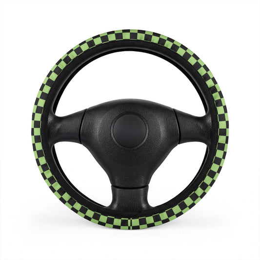 Black & Green Checkered Steering Wheel Cover