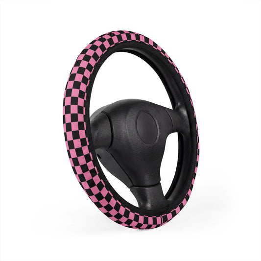 Black & Pink Checkered Steering Wheel Cover