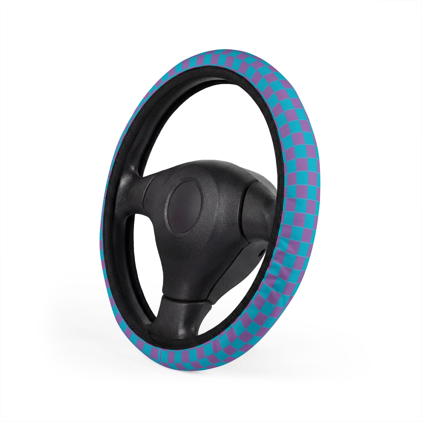 Blue & Purple Checkered Steering Wheel Cover