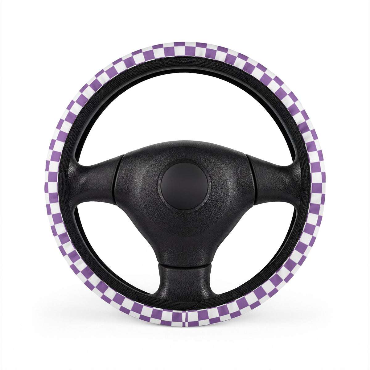 White & Purple Checkered Steering Wheel Cover