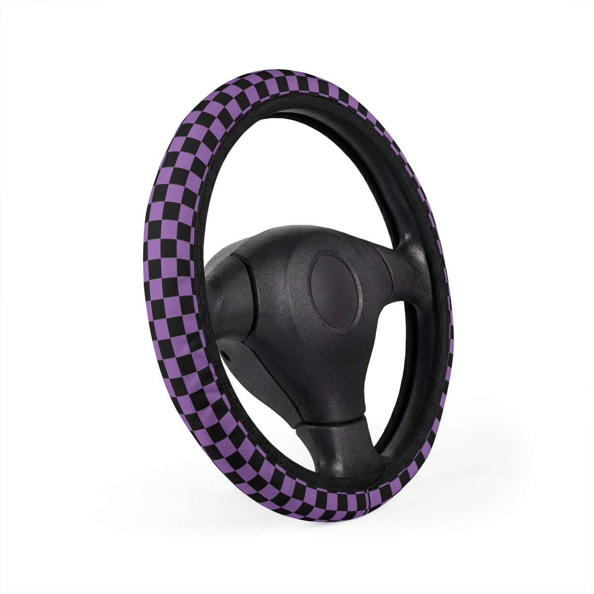 Black & Purple Checkered Steering Wheel Cover