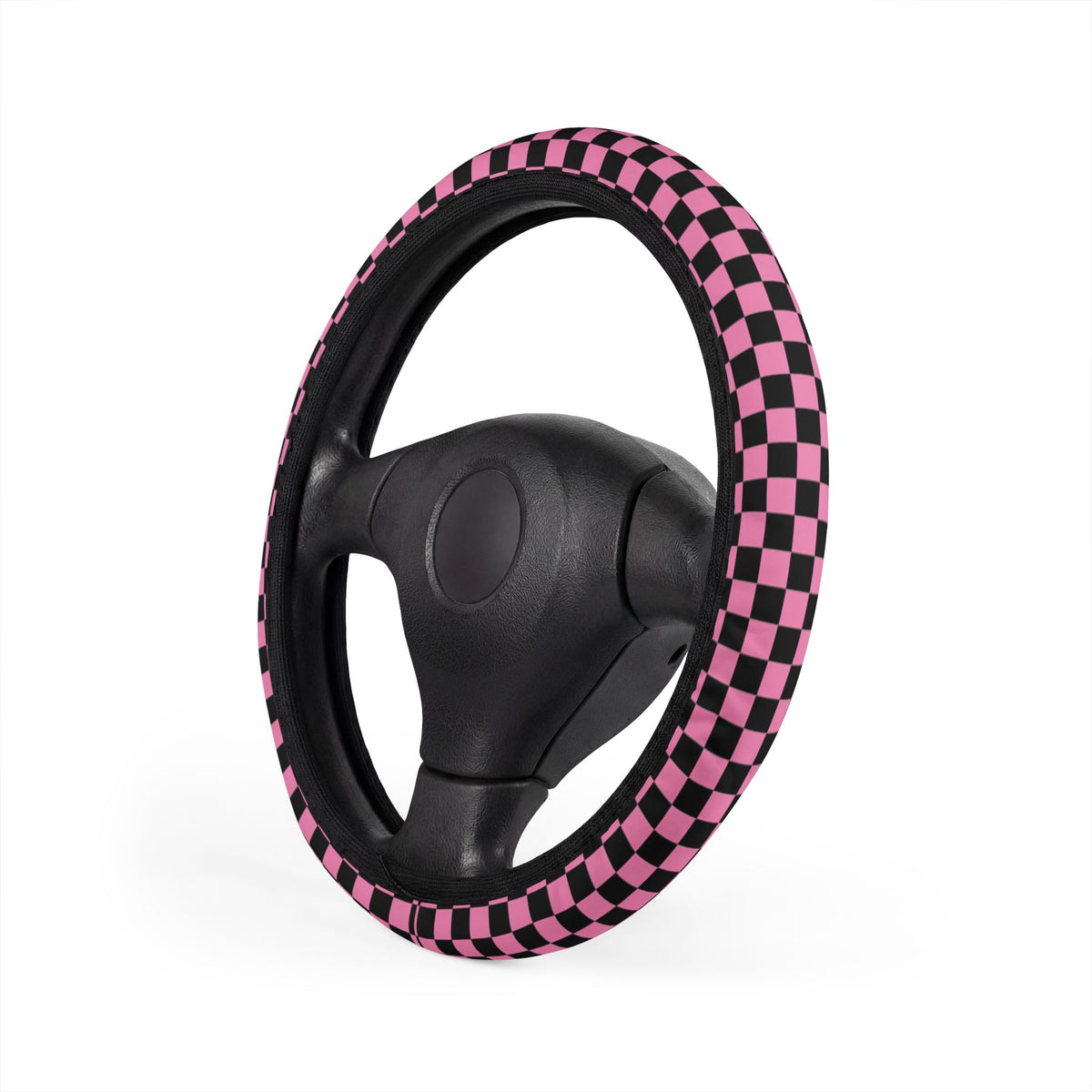 Black & Pink Checkered Steering Wheel Cover