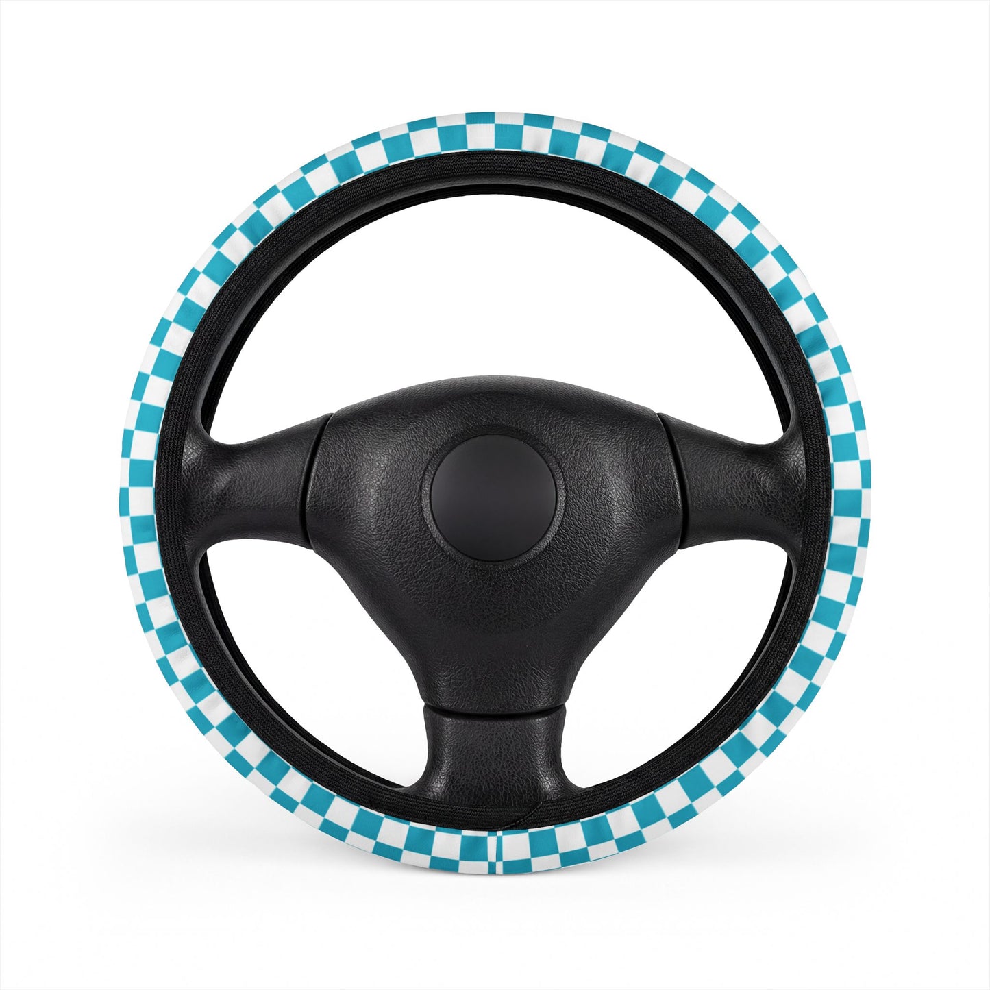 White & Blue Checkered Steering Wheel Cover