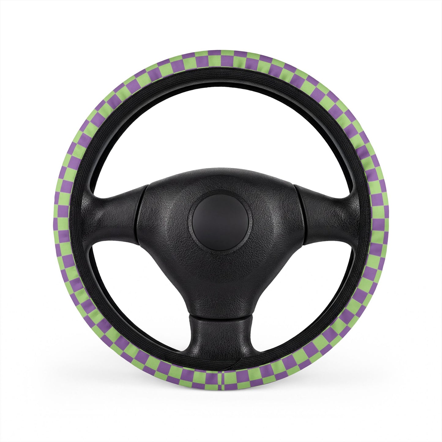 Purple & Green Checkered Steering Wheel Cover