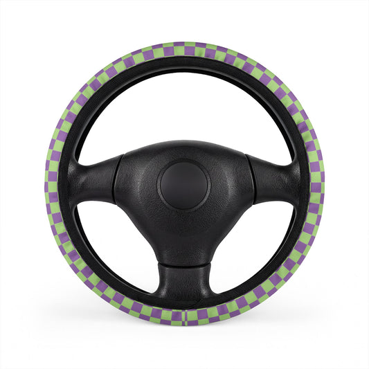 Purple & Green Checkered Steering Wheel Cover