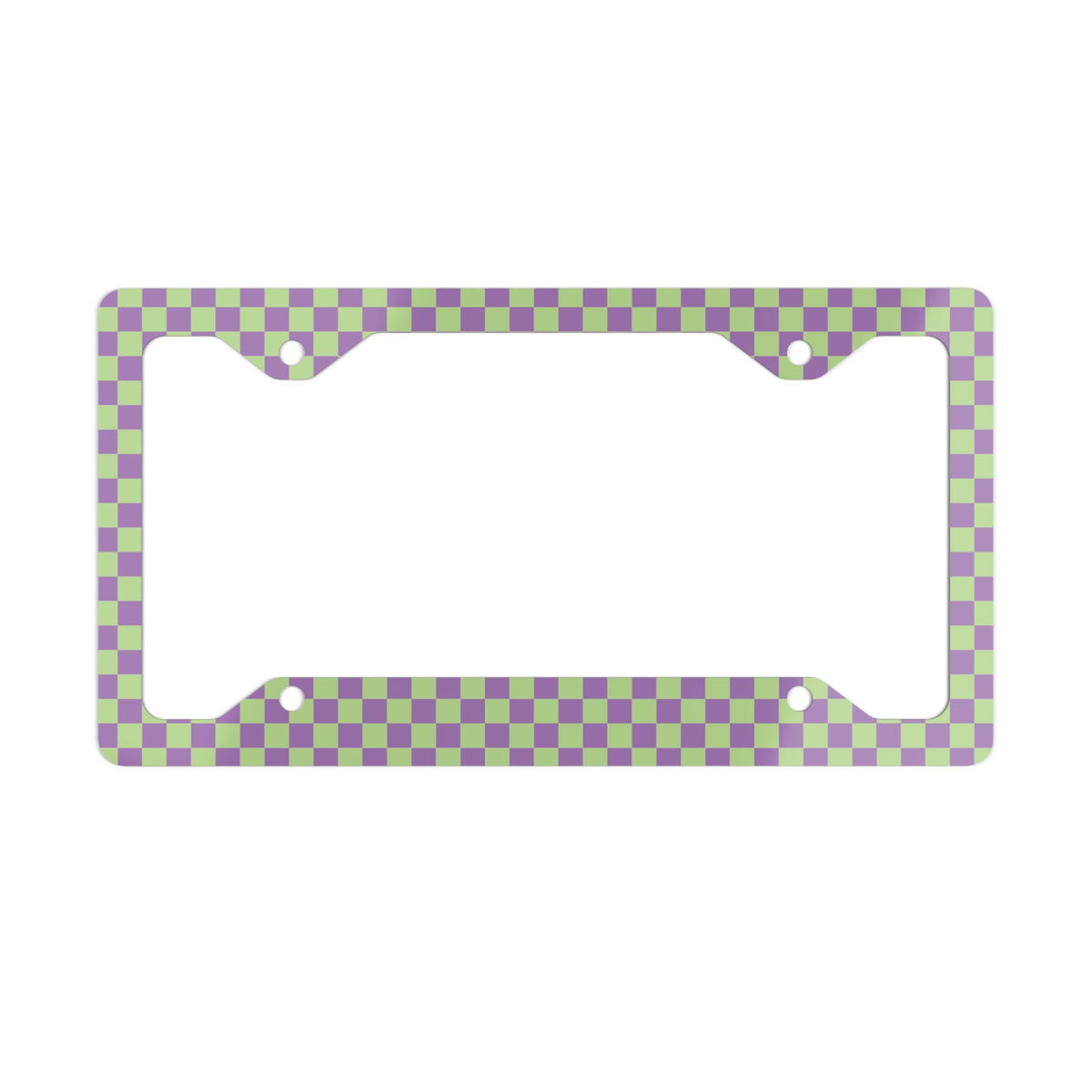 Purple & Green Checkered Metal License Plate Frame