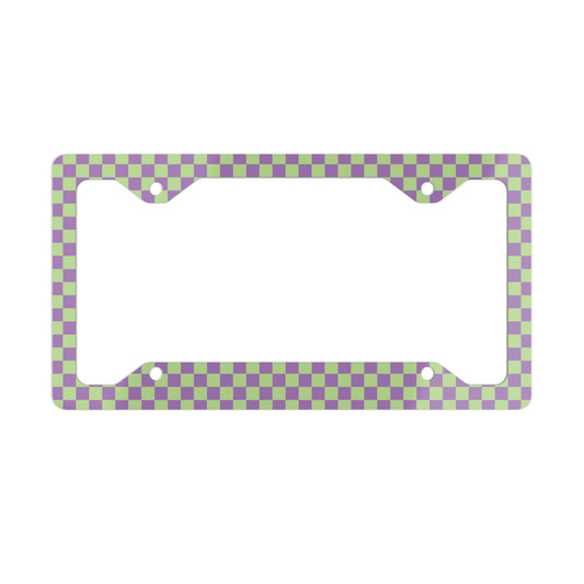 Purple & Green Checkered Metal License Plate Frame