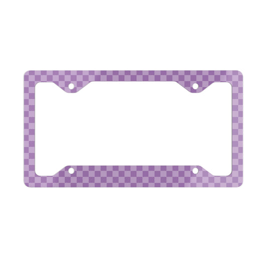Purple Checkered Metal License Plate Frame