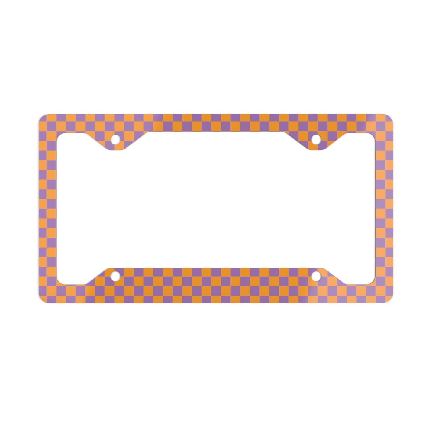 Orange & Purple Checkered Metal License Plate Frame
