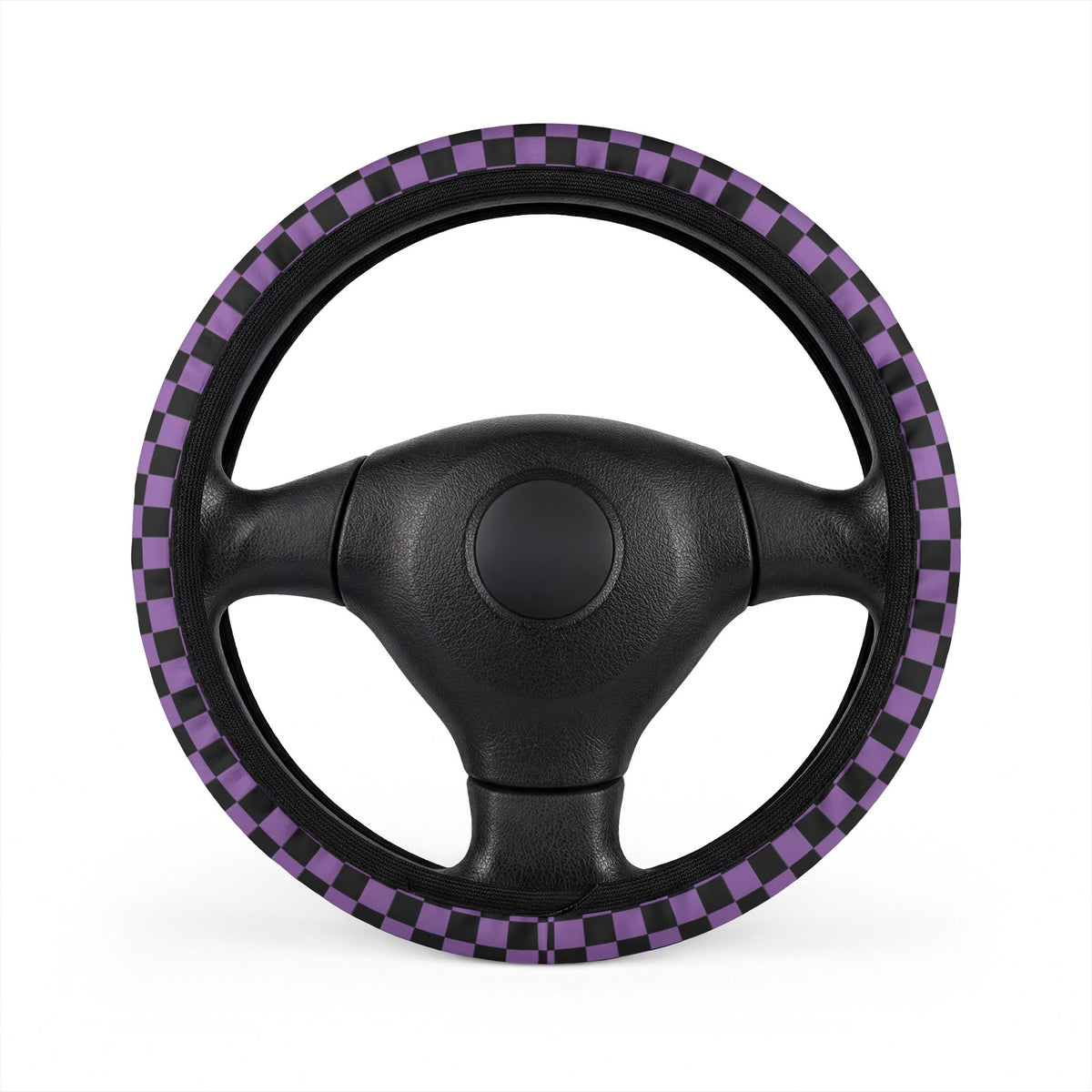 Black & Purple Checkered Steering Wheel Cover