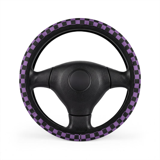 Black & Purple Checkered Steering Wheel Cover