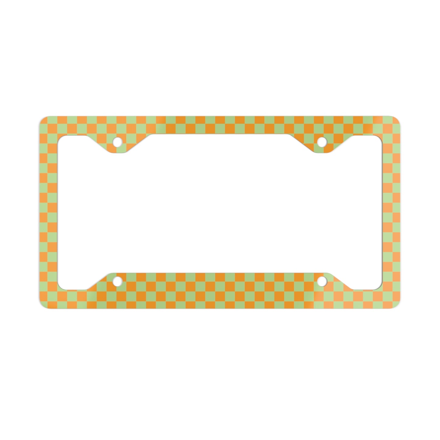 Orange & Green Checkered Metal License Plate Frame