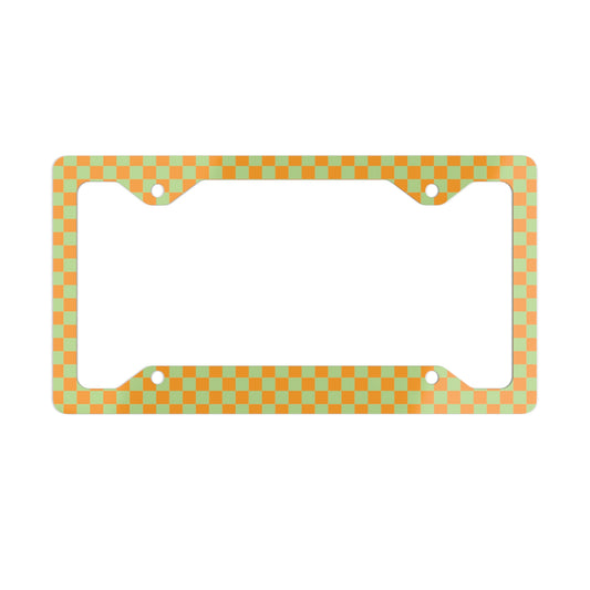 Orange & Green Checkered Metal License Plate Frame