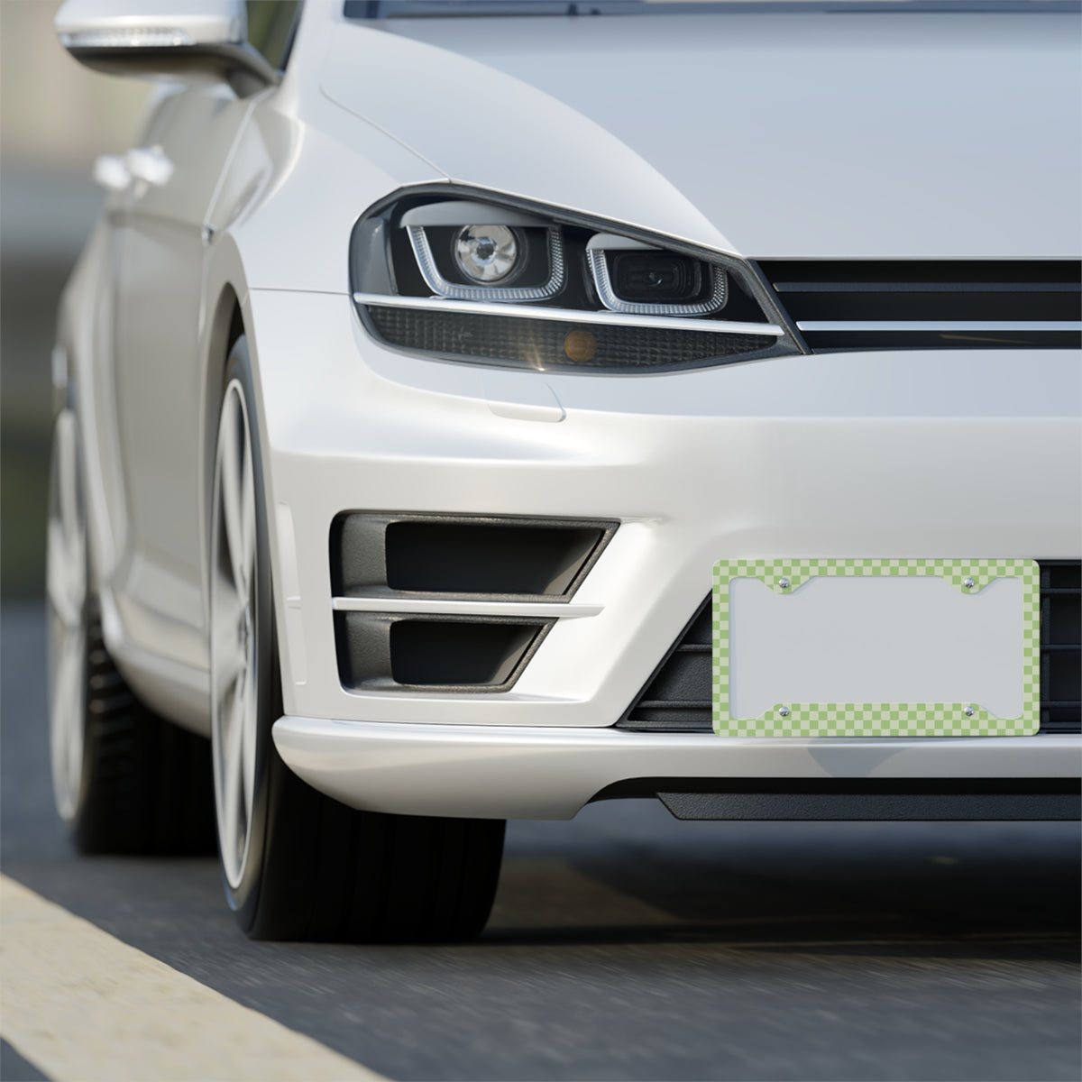 Green Checkered Metal License Plate Frame