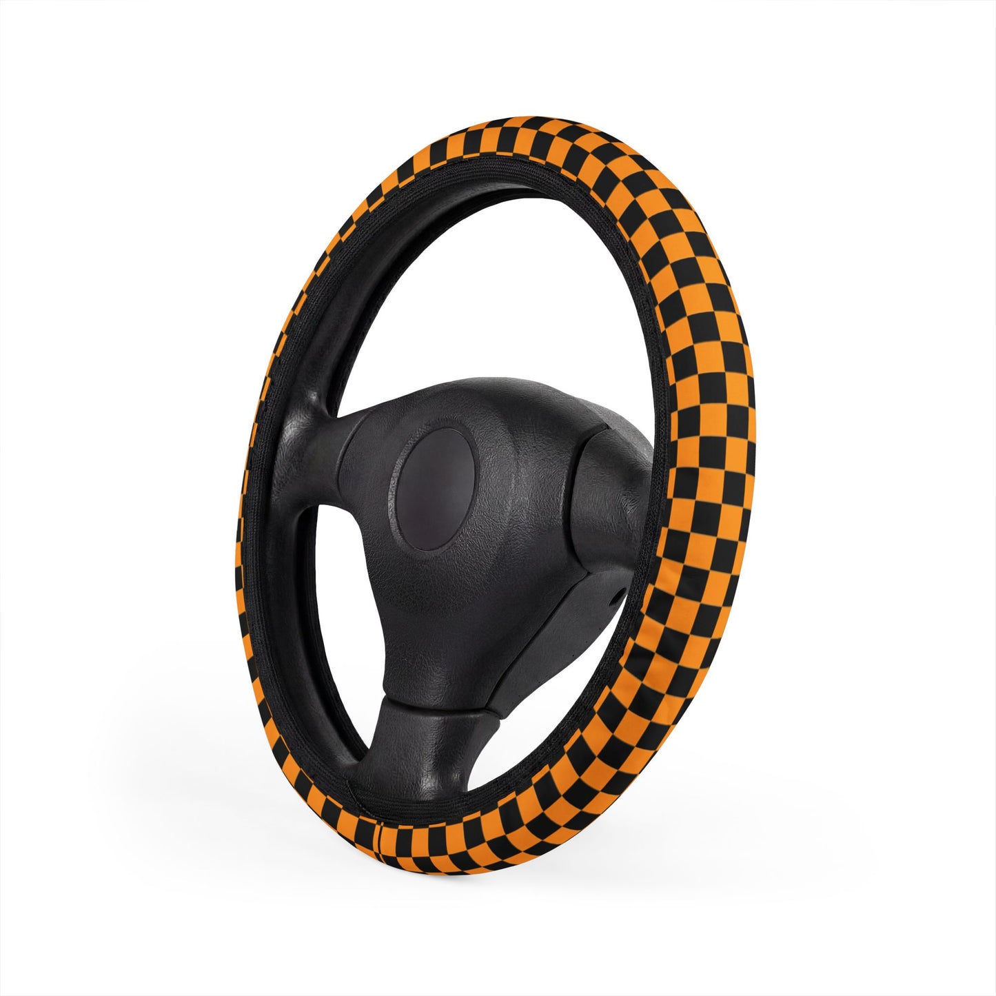 Black & Orange Checkered Steering Wheel Cover