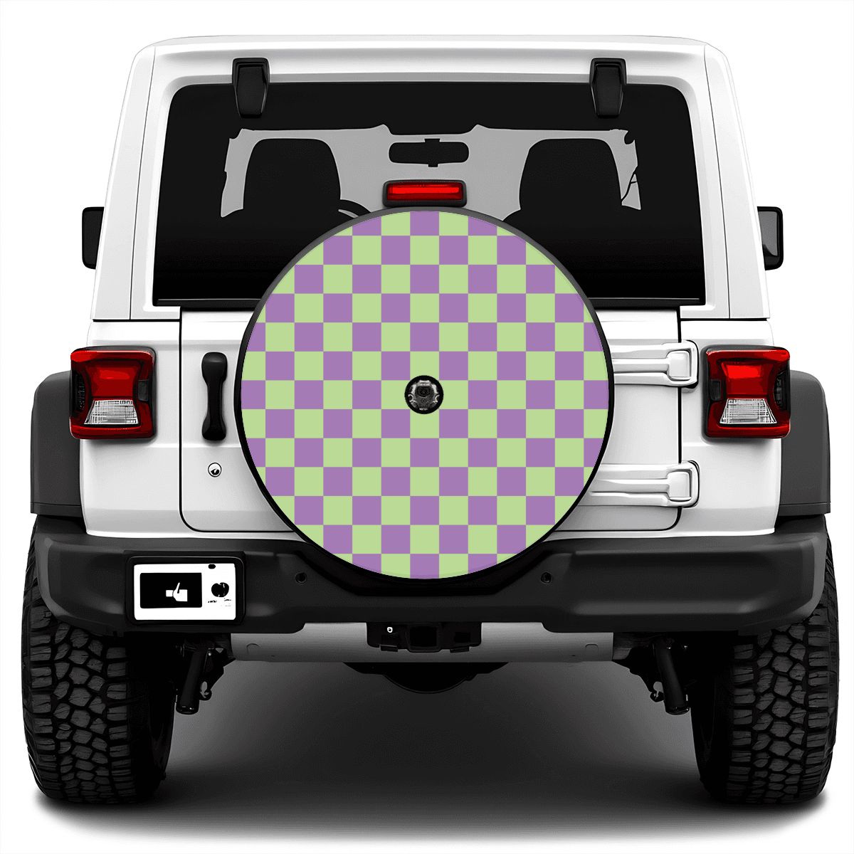 Purple & Green Checkered Spare Tire Cover with Camera Hole