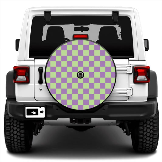 Purple & Green Checkered Spare Tire Cover with Camera Hole