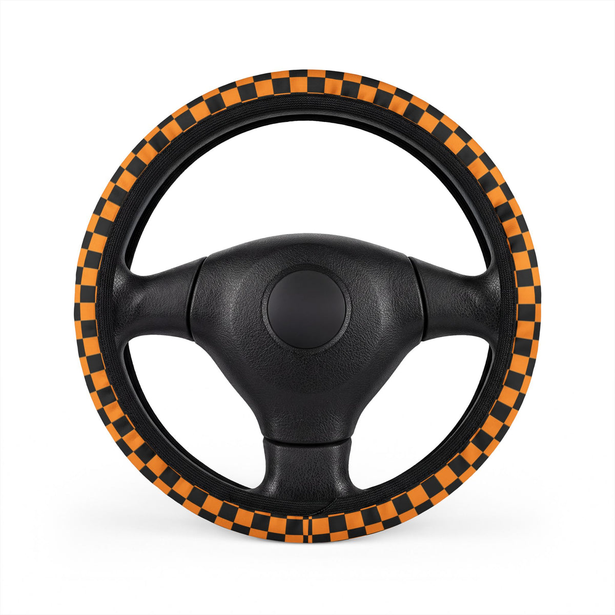 Black & Orange Checkered Steering Wheel Cover