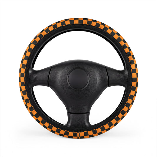 Black & Orange Checkered Steering Wheel Cover