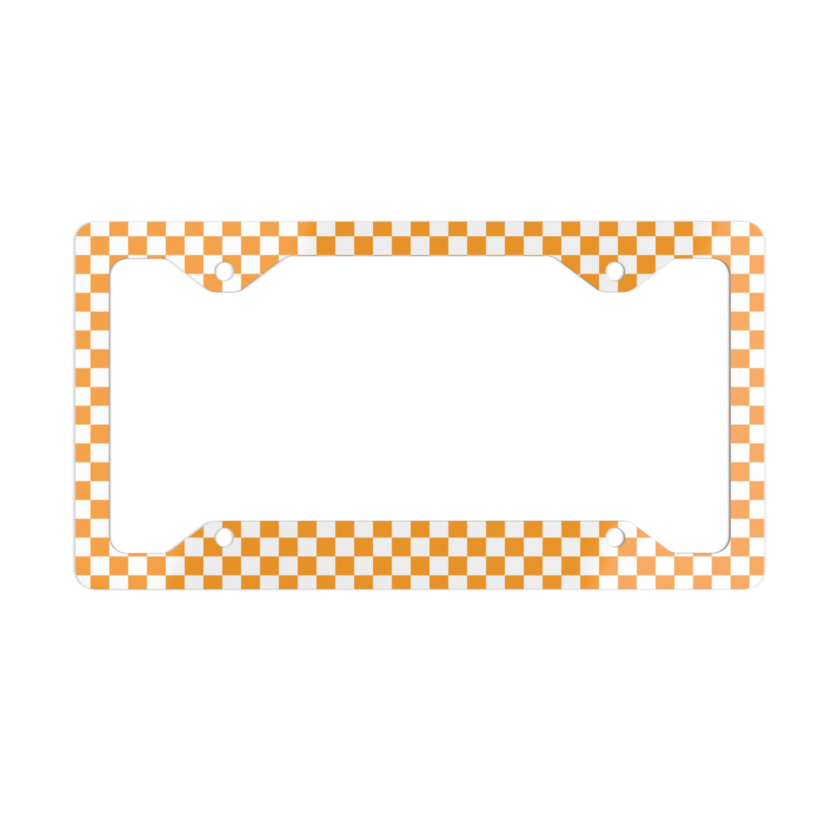 White & Orange Checkered Metal License Plate Frame