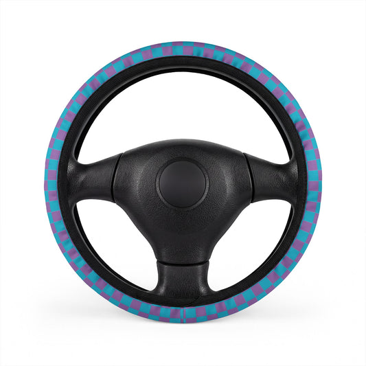 Blue & Purple Checkered Steering Wheel Cover