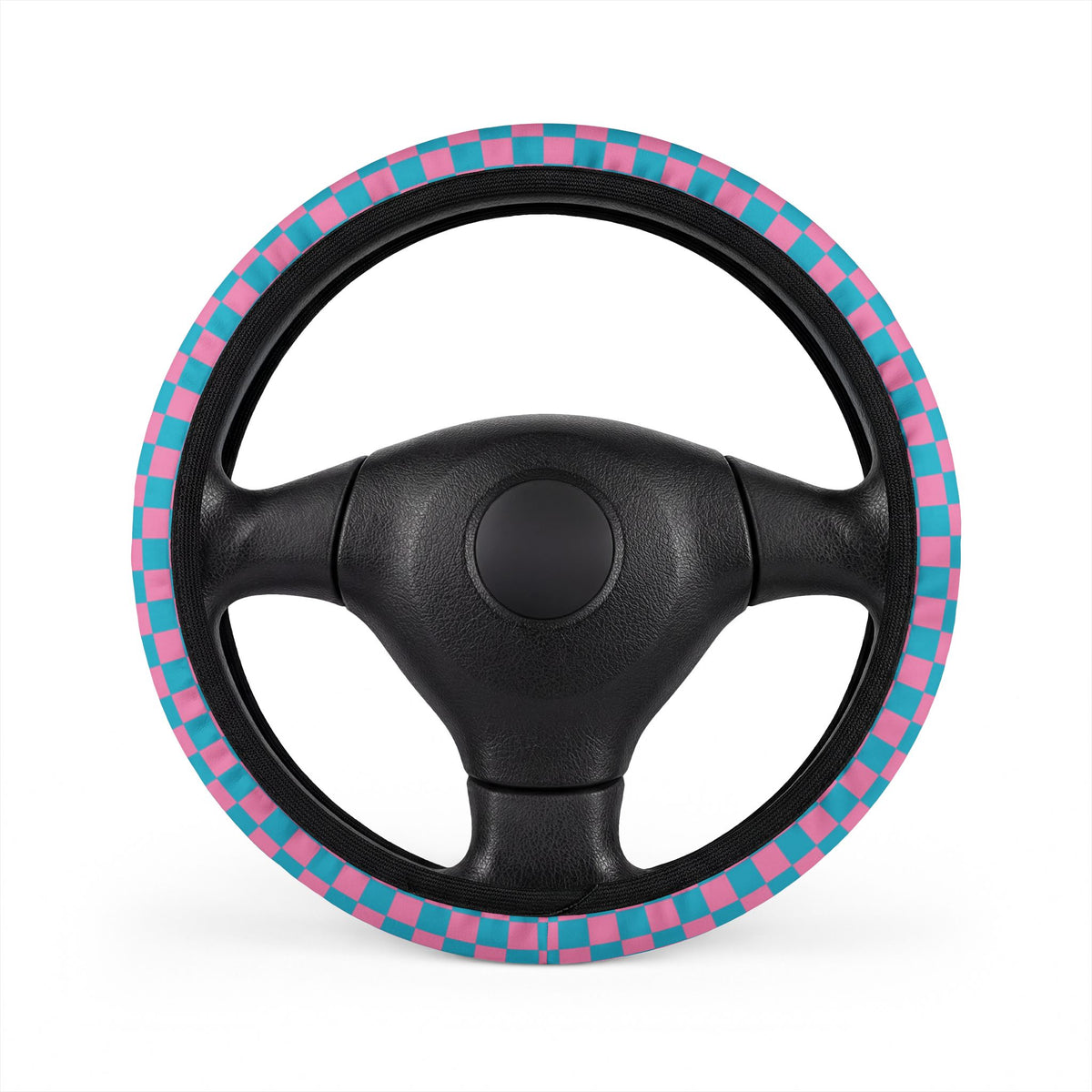 Pink & Blue Checkered Steering Wheel Cover