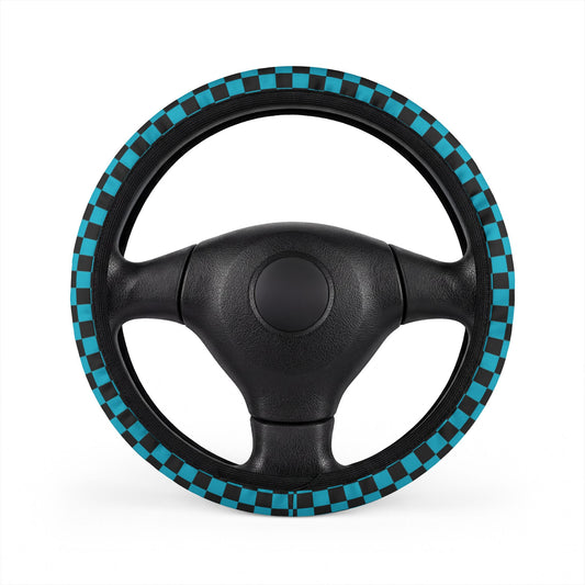 Black & Blue Checkered Steering Wheel Cover