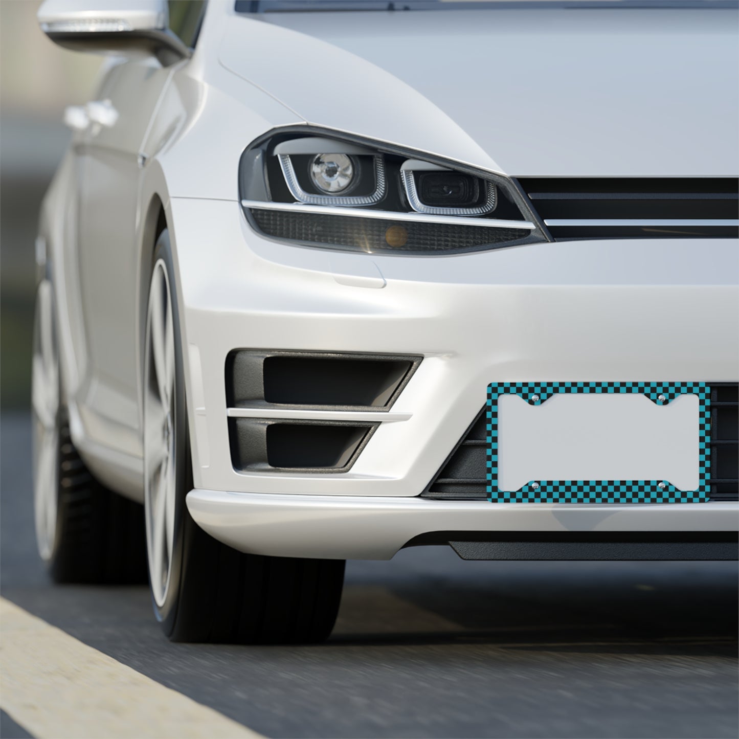 Black & Blue Checkered Metal License Plate Frame