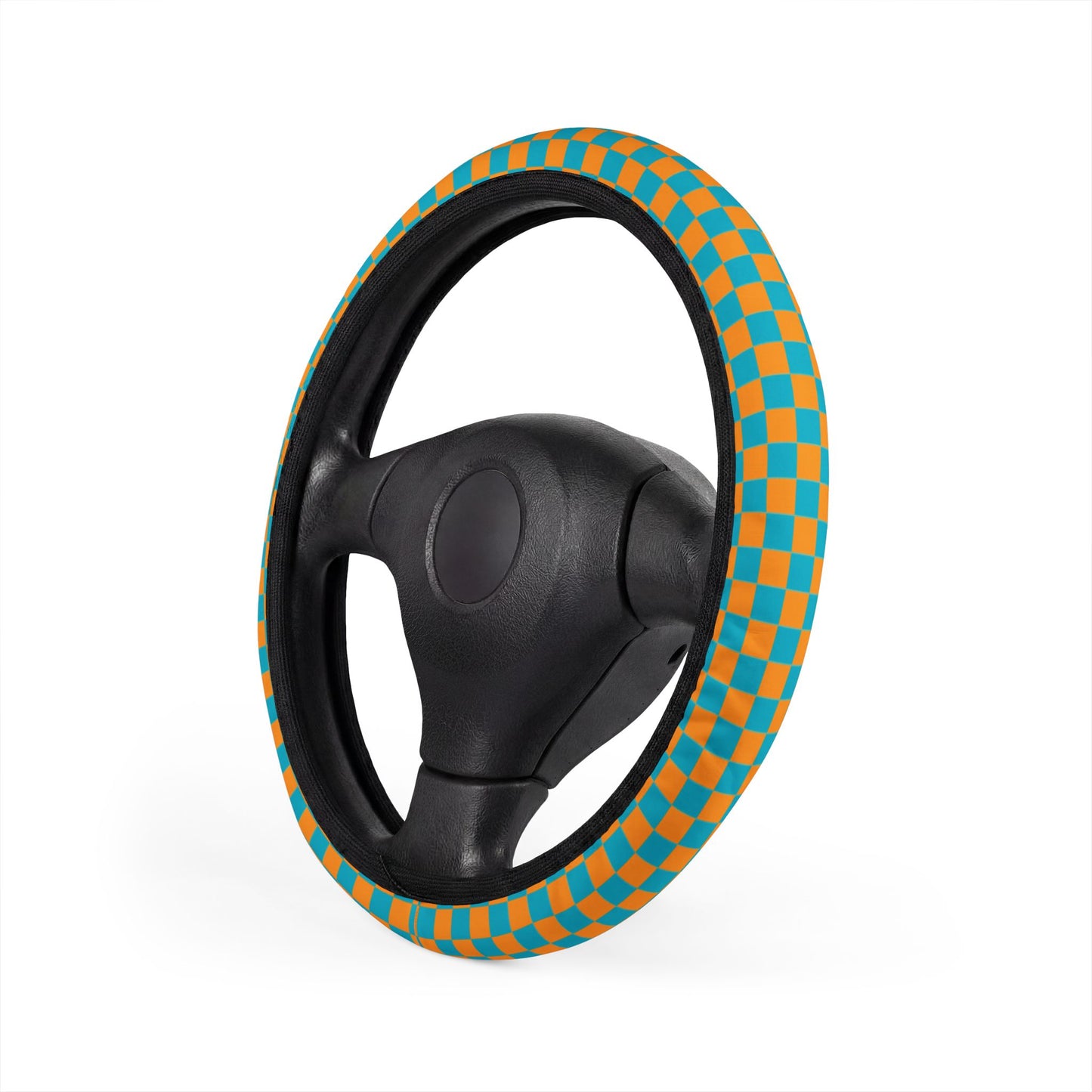 Blue & Orange Checkered Steering Wheel Cover