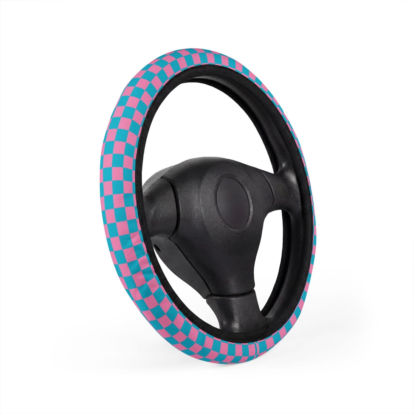 Pink & Blue Checkered Steering Wheel Cover