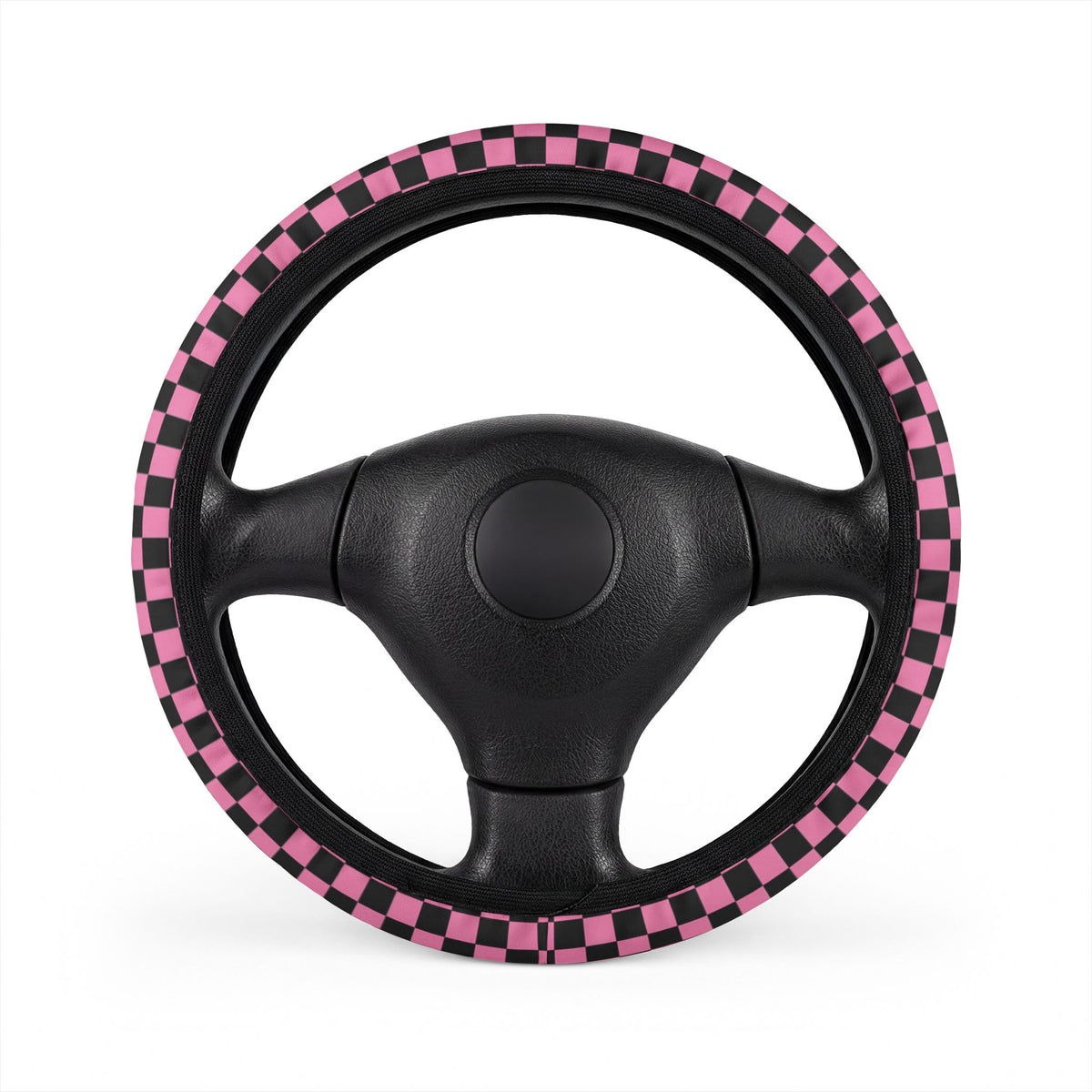 Black & Pink Checkered Steering Wheel Cover