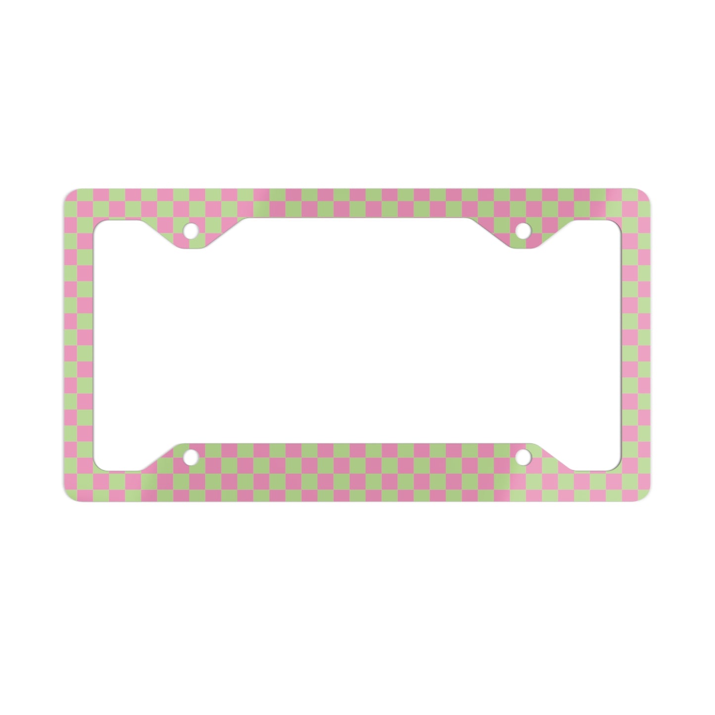 Pink & Green Checkered Metal License Plate Frame