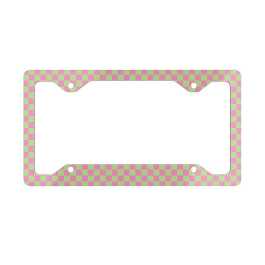 Pink & Green Checkered Metal License Plate Frame