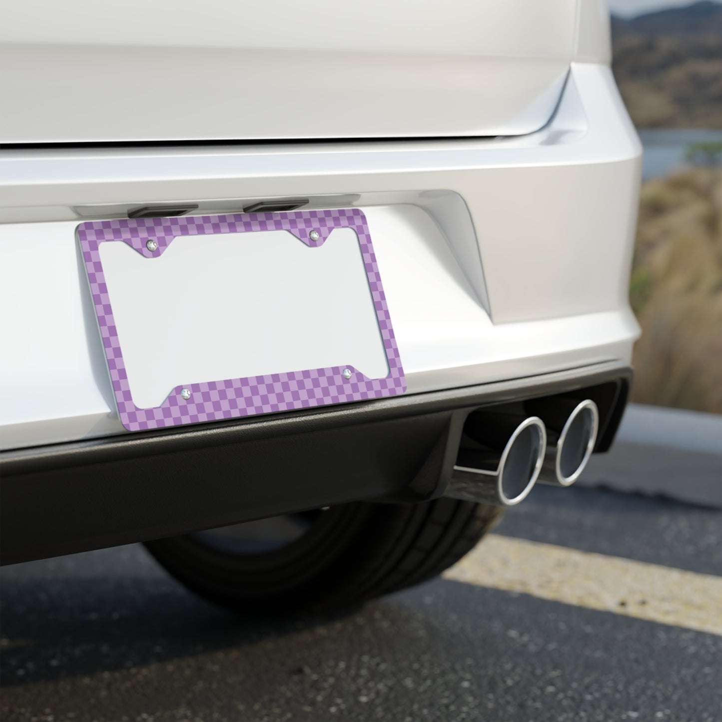 Purple Checkered Metal License Plate Frame