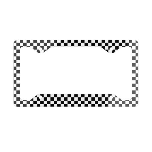 Black & White Checkered Metal License Plate Frame