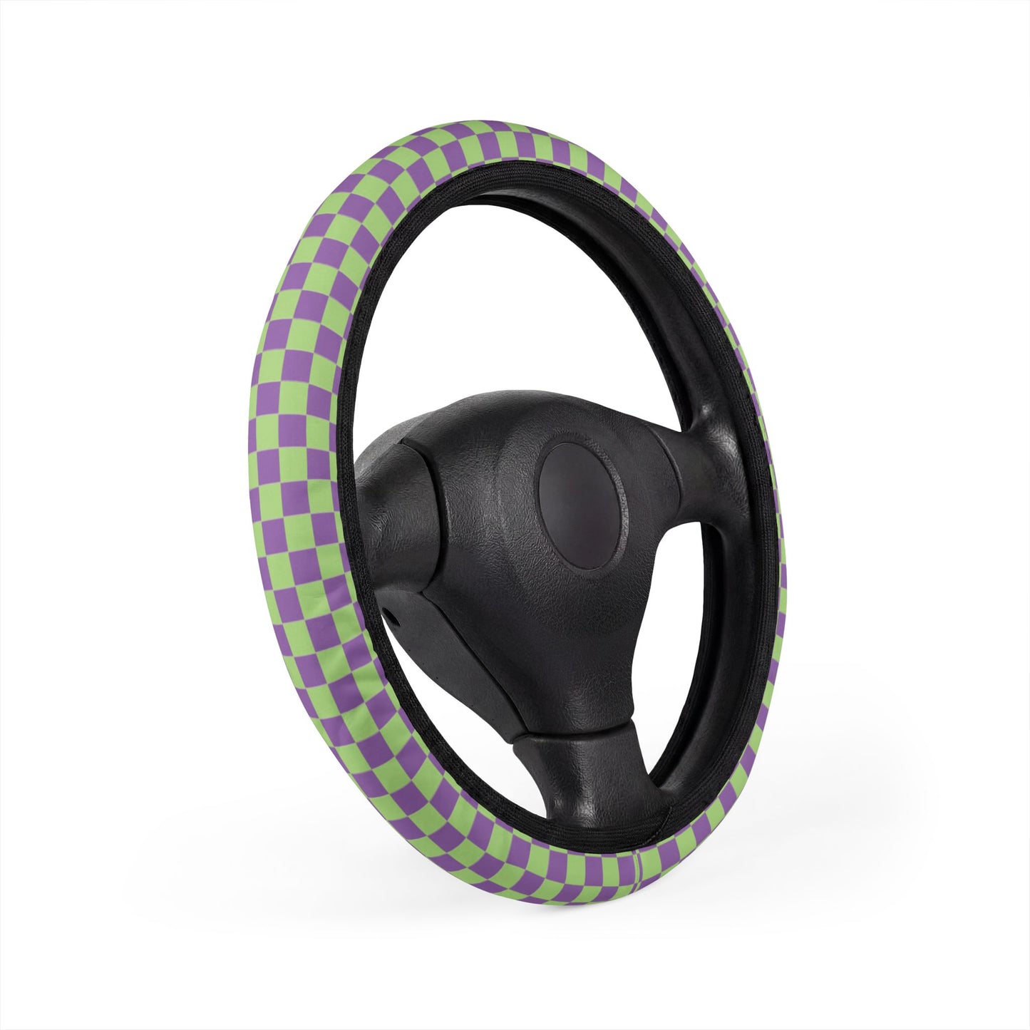 Purple & Green Checkered Steering Wheel Cover