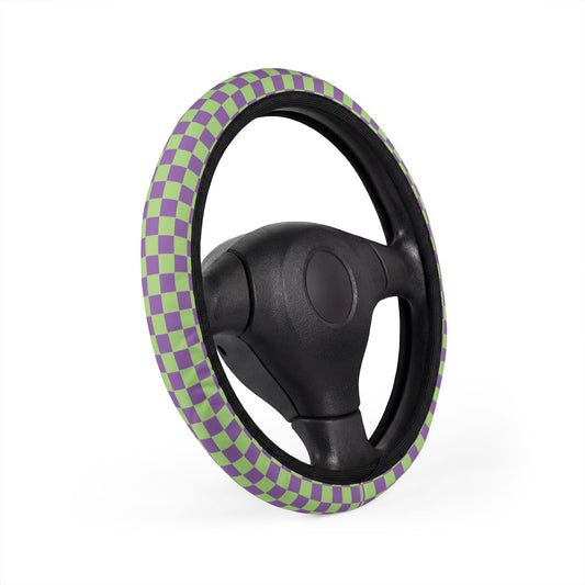 Purple & Green Checkered Steering Wheel Cover